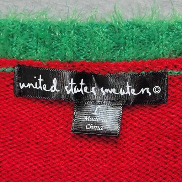 Ugly Christmas Sweater Unisex L Reindeer 3D Rhinestone Tinsel Fur Knit Holiday - Picture 10 of 16